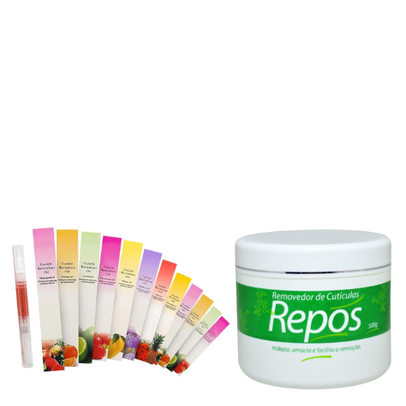 Kit Cutículas Perfeitas (Creme Removedor de Cutículas Repos 500g 1 unidade + Caneta Óleo de nutrição de cutícula D&Z com 12 unidades)