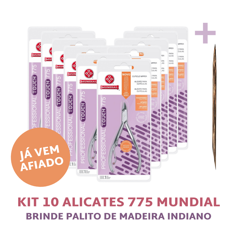 Kit 10 Alicates 775 Mundial - BRINDE Palito de Madeira Indiano