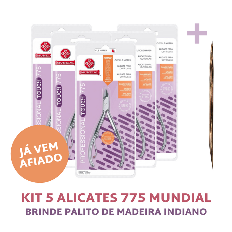 Kit 5 Alicates 775 Mundial - BRINDE Palito de Madeira Indiano