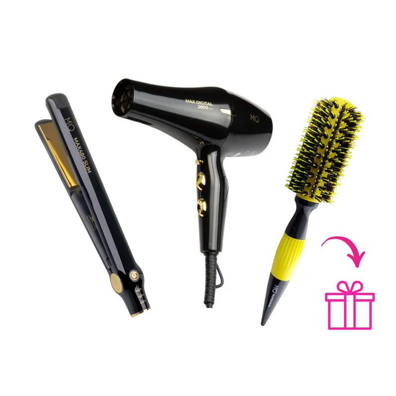 MAXGIDITAL MQ 2400W 220V Dryer Kit + MAX480 WIDE MQ BIVOLT Flat Iron + GIFT Professional Brush