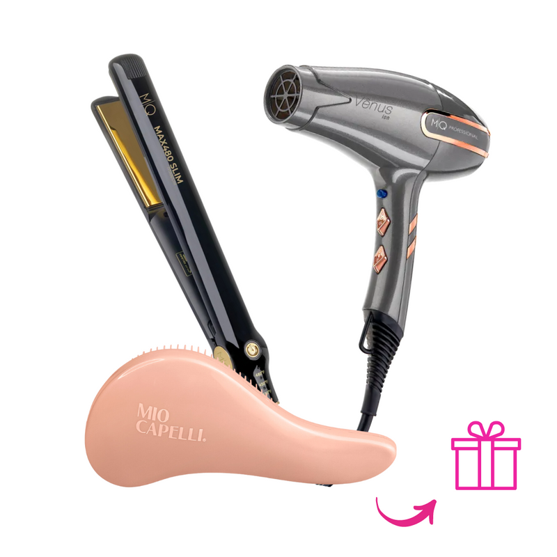 VENUS MQ 2400W Dryer Kit + MAX480 WIDE MQ BIVOLT Flat Iron + GIFT Professional Brush