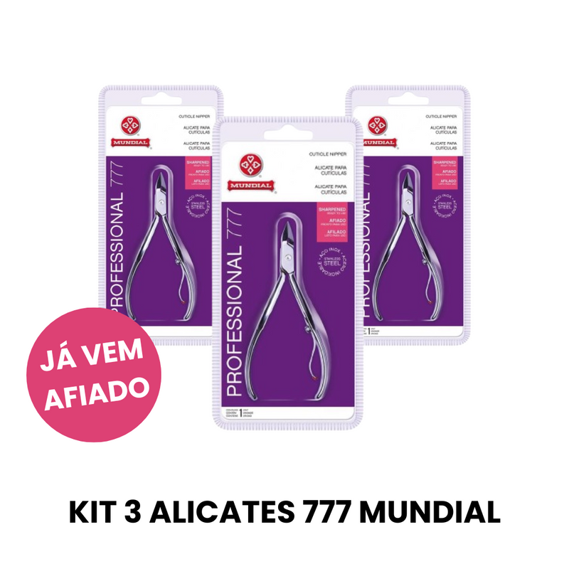 Kit com 3 Alicates de Cutícula 777 Mundial