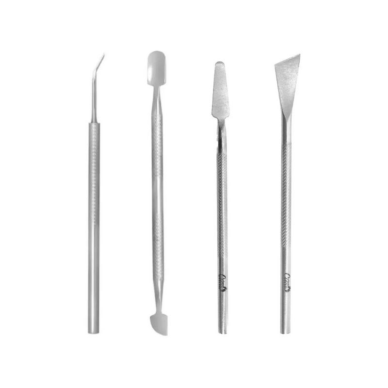 Kit com 4 instrumentos Santa Clara - Bisturi / Espátula / Calosidade / Pedicuro (4 Peças em Inox)