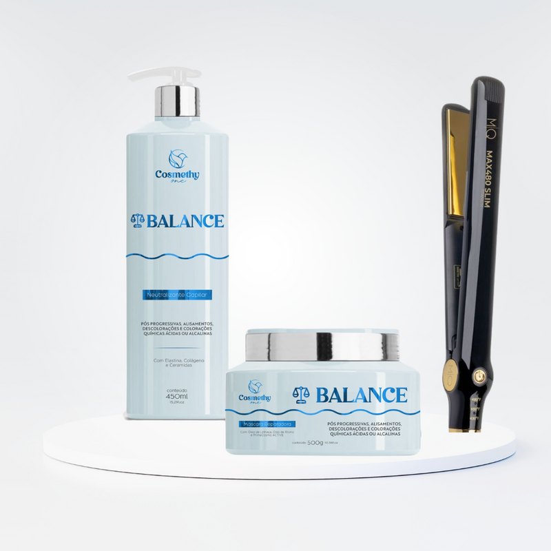 Kit Restauração Profunda Balance + Prancha Profissional MQ Max480 Slim