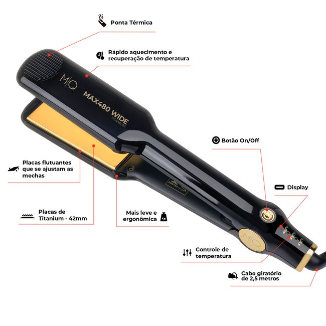 Max480 Wide MQ Bivolt Professional Hair Straightener